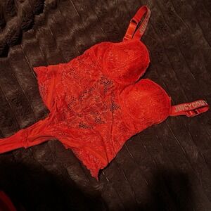 Juicy Couture Red Sexy Valentines Lace Bodysuit Lingerie Size Large Preloved